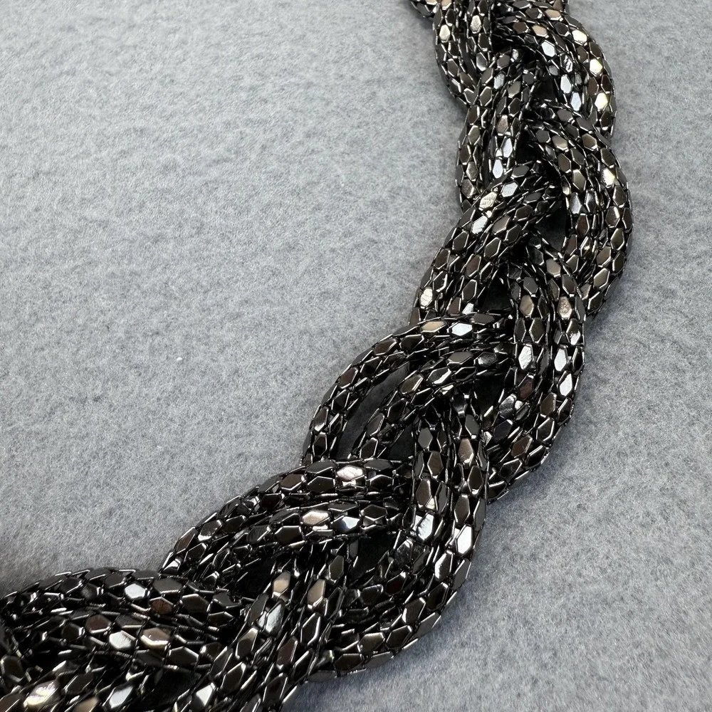 R‎ J Graziano Braided Gunmetal Tone Statement Necklace Chunky Chain Bib Fashion